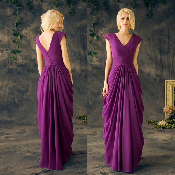 Plus Size Mother Of The Bride Dresses Formal Long Gowns Purple Chiffon A Line Floor Length Pleats Party Dresses For Women EV134