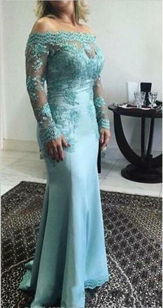 Elegant Mother of the Bride Dresses Off Shoulder Lace Appliqued Long Sleeves Evening Gowns Custom Floor Length Wedding Guest dress