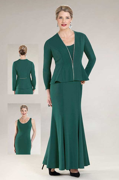 Green Mermaid Mother Of The Bride Dresses With Jacket Ankle Length Long Sleeves Wedding Guest Dress Jewel Neck Outfit Evening Gowns