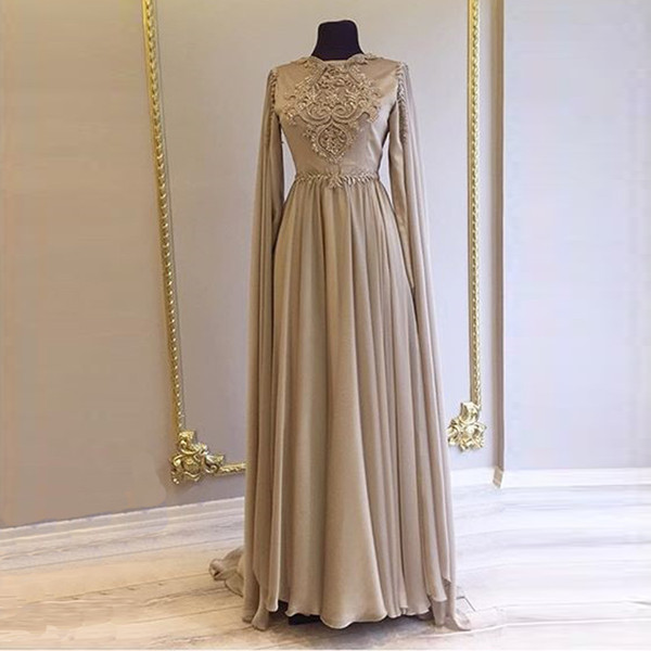 Hot Prom Dresses Vestido de Madrin Mother of Bride Dresses Plus Size Embroidery Khaki Muslim Dubai Satin Beaded Wedding Guest Dresses