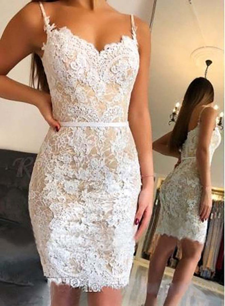 Spaghetti Straps Lace Appliqued Sheath Mother Of The Bride Dresses Knee Length Short Evening Gowns For Mother