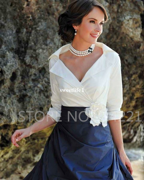 Elegant V Neck Mother Of Brides Dresses White Top Navy Under Formal Evening Dresses Mother's Dresses Custom Made