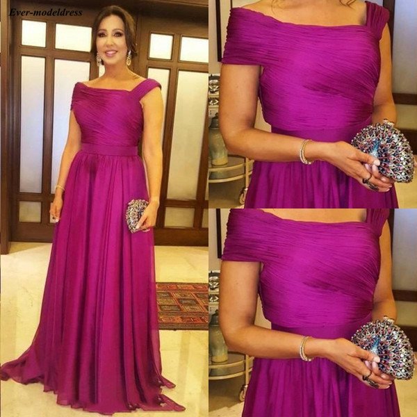 Chic Fuchsia A Line Bride Mother Wedding Party Dresses Pleats Long Chiffon Mother Of The bride Dresses vestido mae da noiva