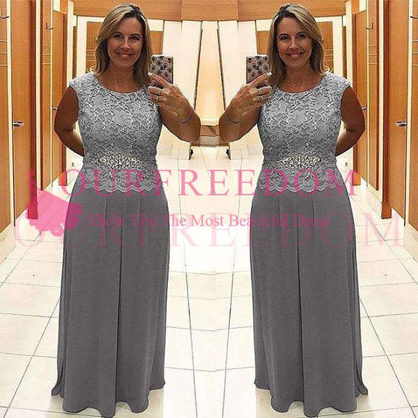 Elegant Silver Lace Mother Dresses Floor Length Sleeveless A Line Plus Size Mother Of The Bride Dresses Cheap Hot Sale