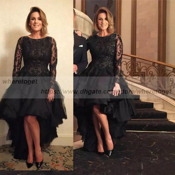 Black Mother of the Bride Dresses long Sleeves A Line knee Length high low Plus Size Groom Mother's Gowns Evening Formal Wear