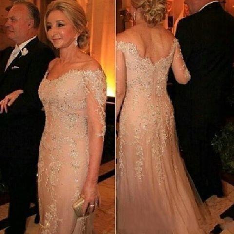 Mother's Dresses Tulle Lace 3/4 Long Sleeves Evening Dress Deep V neck Appliques Groom Mother Formal Prom Gowns