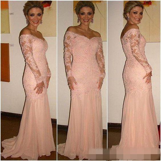 Mother's Dresses Mermaid Wedding Guest Gowns Off Shoulder Long Illusion long Sleeves Plus Size Mother Of The Bride Dresses formal gowns