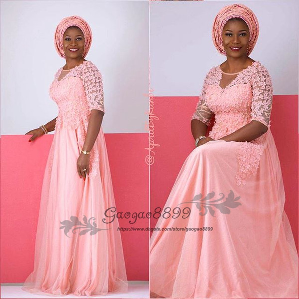 Modest Blush pink Plus Size Mother Of The Bride Dresses half sleeves scoop neck floor length soft tulle african formal Evening gowns