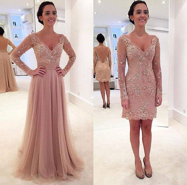 Pearl Pink Two Pieces V Neck Sheath Mother Dresses Appliques Sequins Short Mini Detachable Skirt Fashion Cocktail Prom Evening Gowns BA1507