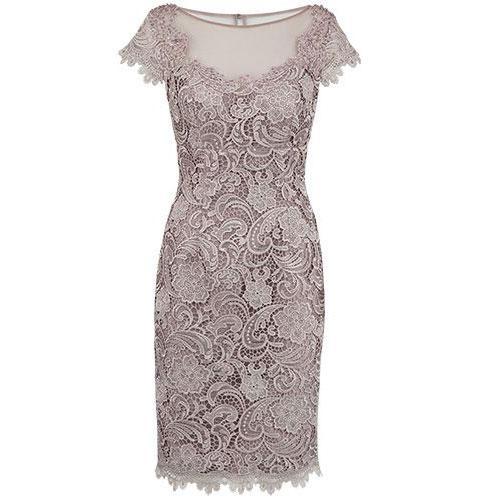 Short Sleeve Lace Mother Dresses Sheer Neck Appliques Mother of the Birde Dresses Knee Length Women Formal Wear