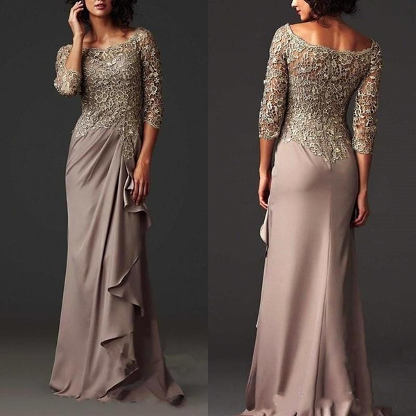 Modest Lace Mother Dress Elegant Scoop Neck Sheath Mother of The Bride Dresses Formal Evening Gowns BC0491