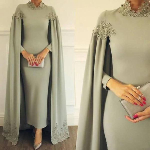 Arabic Vintage High Neck Cloumn Mother Dresses with Floor Length Wrap Appliques Mother of the Birde Dresses Ankle Length Women Formal Wear