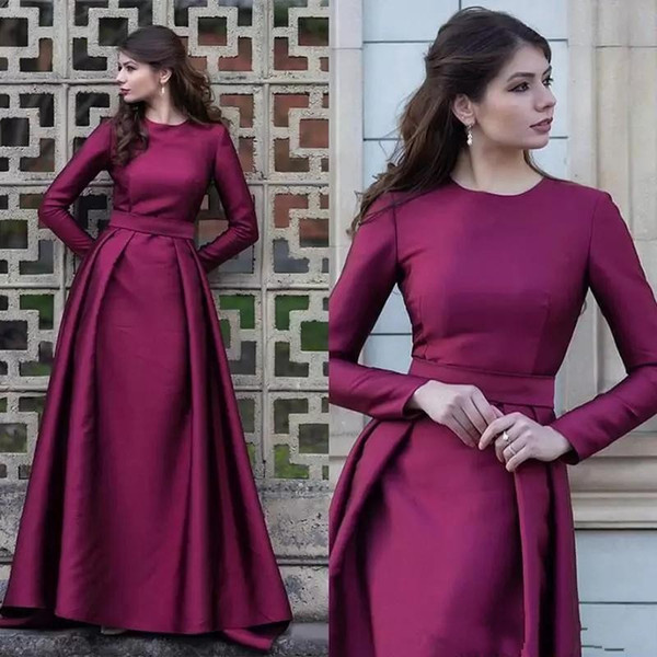 Vintage Arabic Grape Long Sleeves Mother of Bride Dresses Formal Evening Gowns A Line Jewel Neck Party Celebrity Gowns