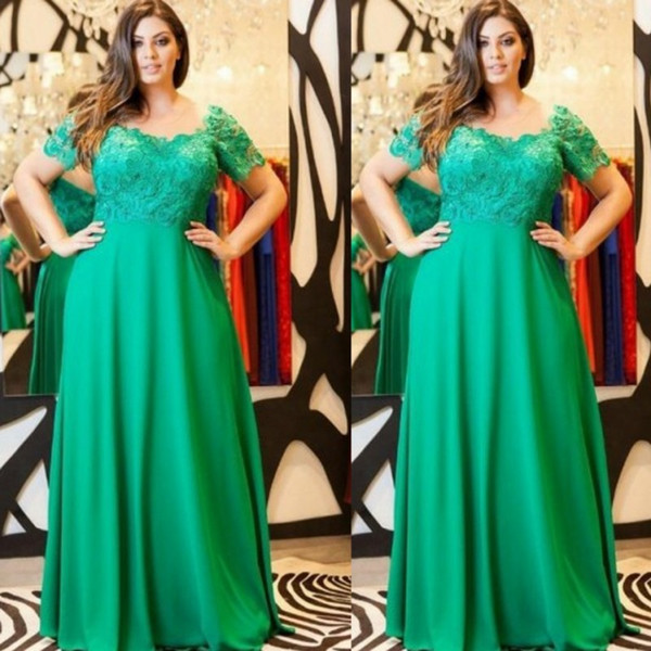 Plus Size Hunter Green Mother of Bride Groom Dresses Arabic Evening Gowns Cap Sleeves Scoop Neckline Lace Appliques Long Party Dress