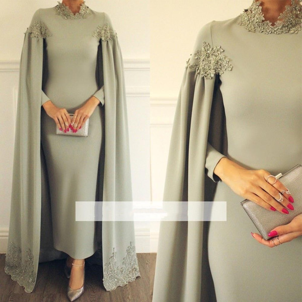 Modest High Neck Sheath Mother Of Bride Groom Dresses Formal Occasion Evening Party Gowns Appliques Ankle Length Arabic Vestidos BC1773