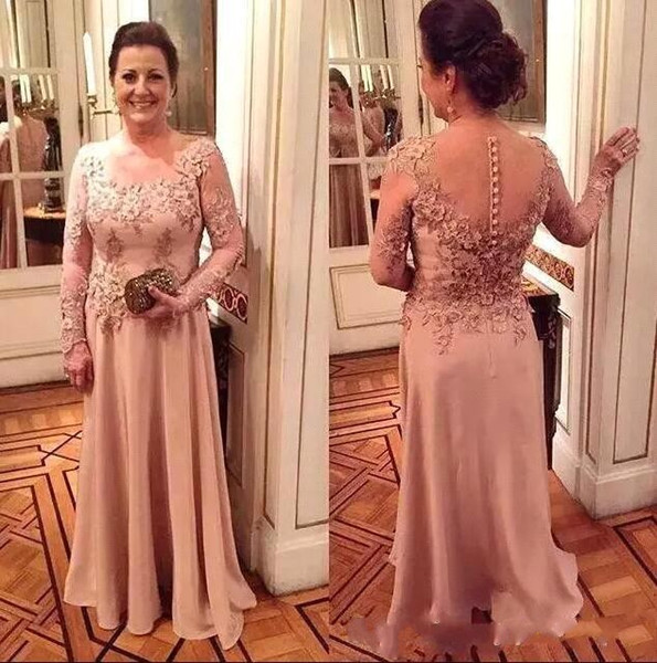 Mother Of The Bride Dresses Jewel Neck Lace Appliques Long Sleeves Plus Size Mother's Dress Wedding Party Evening Gowns BA9787