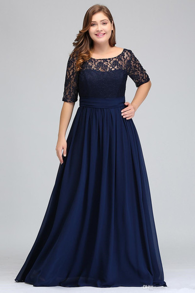 Plus Size Navy Blue Lace Mother of the Bride Dresses A-Line Half Sleeve Chiffon Wedding Guest Dress Formal Evening Party Gowns M92