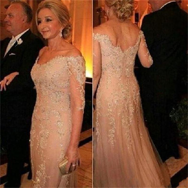 Elegant Off Shoulder Mother of the Bride Dresses Half Sleeve Cut Back Lace Appliques Mother Dresses Formal Gown