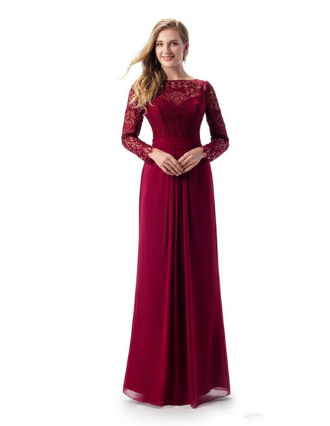 Burgundy Chiffon Mother of the Bride Dresses New Custom Made Floor Length Long Sleeve Lace Sheath Mother of Bride Groom Dresses M56