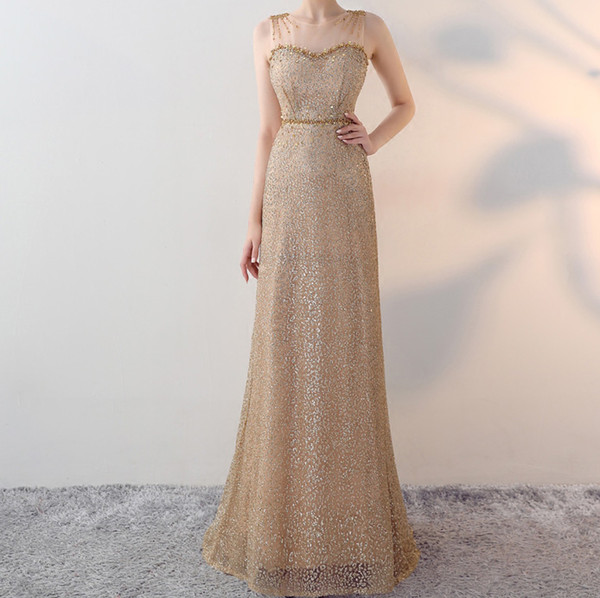 Light Gold Mother of the Bride Dresses Shining Sequins Beads Tulle Long Mother of the Bride Dress Zipper Back