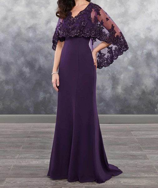 Dark Purple Mother of the bride dresses chiffon with bolero sheer with Applique shining sequins new arrival chiffon mother's dress