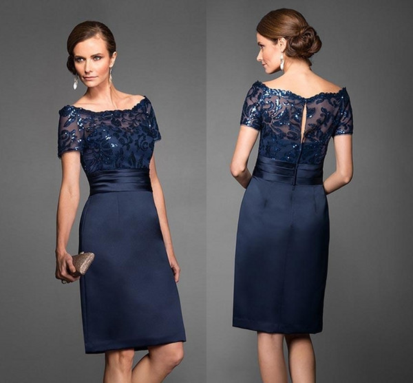 Newest Short Navy Blue Mother Of The Bride Dresses Elegant High Quality Knee Length Short Wedding Party Gown