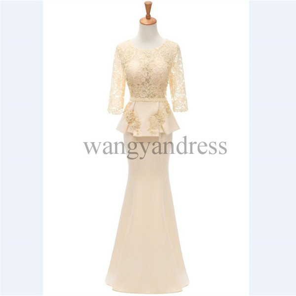 wangyandress champagne lace mother of the bride dreses custom half sleeves mermaid mother of the bride wedding dresses evening gowns