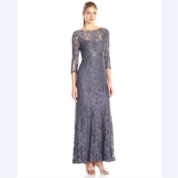 wangyandress grey lace long sleeves mother of the bride dreses custom a line mother of the bride dresses tea length evening gowns