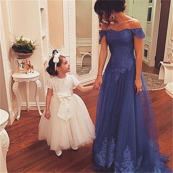 Elegant Tulle Applique Mother of the Bride Dresses Off Shoulder Lace Prom Dresses Long Tulle A Line Wedding Party Evening Gowns