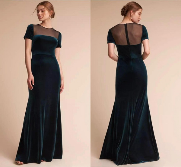 Elegant Dark Green Mother Dresses Short Sleeve Sheer Jewel Neck Mermaid Mother of the Bride Dresses Sheath Formal Wear BC0947