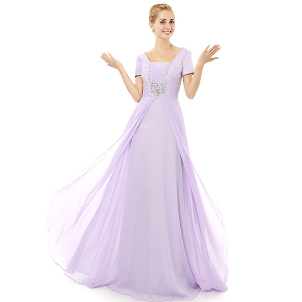 Collection Short Sleeve Lilac Mother's Dress Floor Length Beaded Corset Back Mum In Law Dress