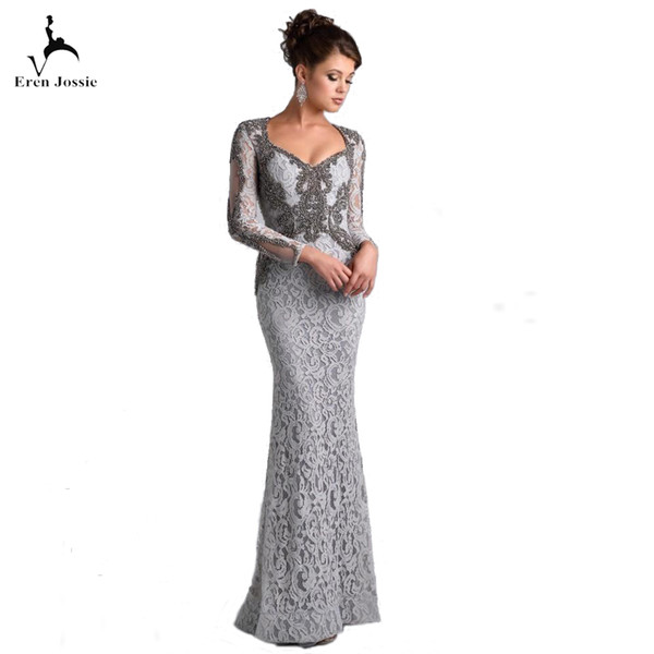 Eren Jossie Elegant Mother of the Groom Dress Long Lace Women Dress Party With Beads Full Sleeve Madre del vestido de la novia