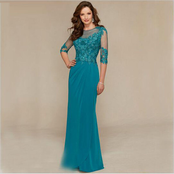 Hot Selling Competitive Price 3/4 Sleeve Mother of Bride Dress Long Chiffon Scoop Neckline Design