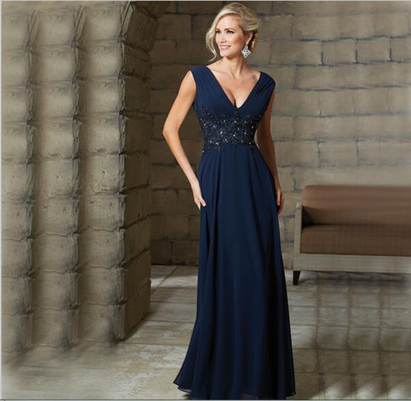 Eren Jossie Navy and Champagne Color Bridal Mother's Dress with Beaded Appliques Long Length Free Custom Made