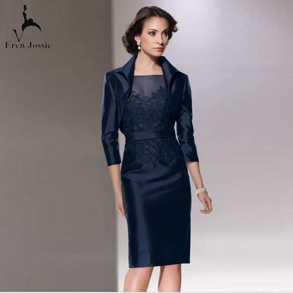 Eren Jossie Sheath Design Taffeta Knee Length Bridal Mother Dress with Jacket Free Custom Made