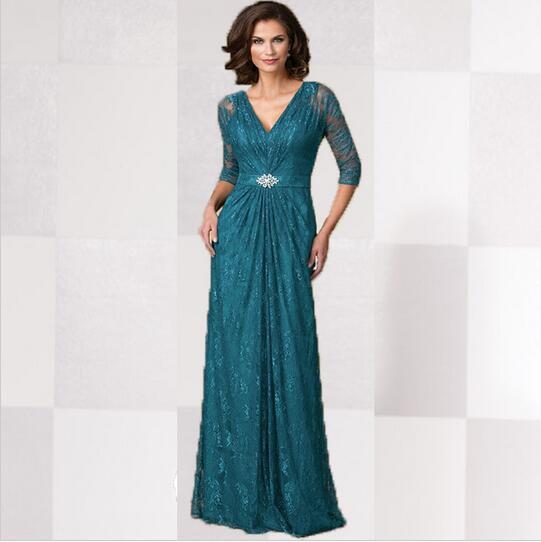 Eren Jossie Modern Design Elegant V-Neck 3/4 Sleeves Emerald Green Lace Mother's Dress Floor Length