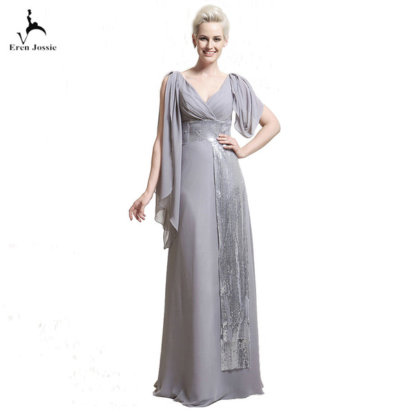 Eren Jossie New Mother of the Bride Dresses Gray Green Chiffon Long Formal Gowns with Sequin Draping Pleat Wedding Party Wear