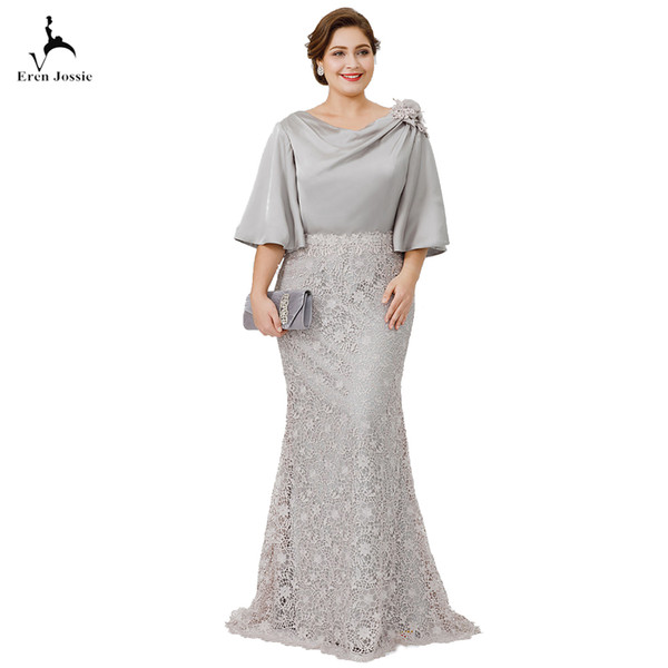 Eren Jossie Modest Women Silber Lace 3/4 Sleeve Plus Size Mother Of the Bride Dresses