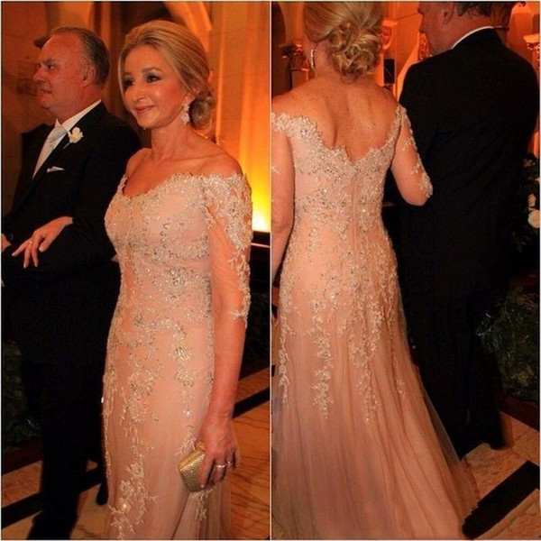 Champagne long mother of the bridal dresses off shoulder lace appliques evening dresses sweep train lady party gowns