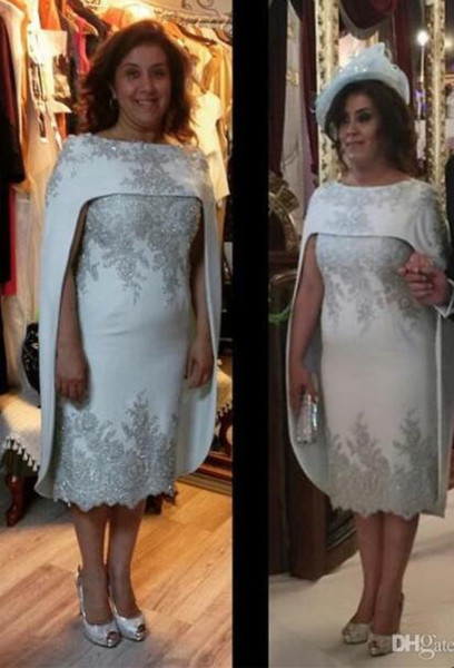 Plus Size Mother of the Bride dresses Vestidos De Festa Tea Length Mother evening dress with cape