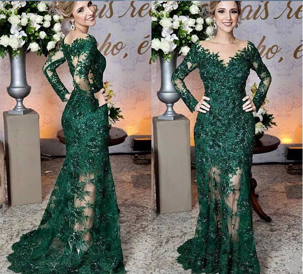 Dark Green Lace mother of the bride dresses Long Sleeve Mermaid mother Evening Dress Formal Occasion Dinner Party Dress