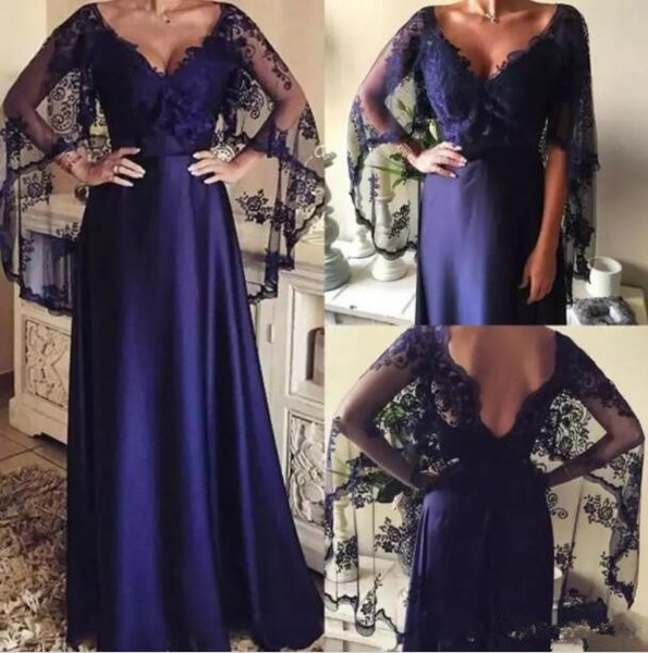 Lace Mother Of The Bride Dresses Sexy V Neck Formal Evening Gowns With Wraps Floor Length Vintage Wedding Guest Dress