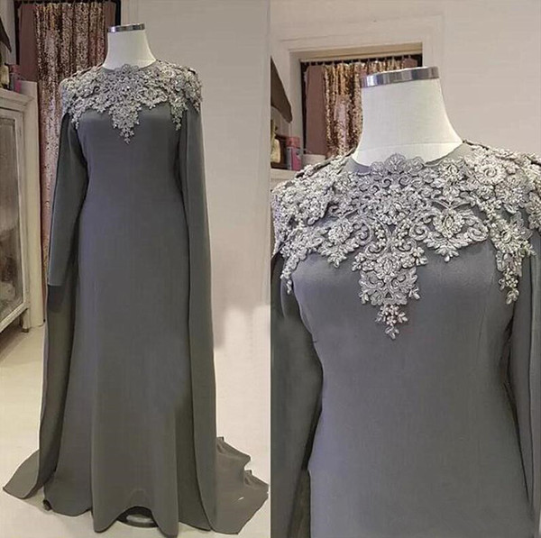 Plus Size Mother of the Bride Dress Grey Groom Dresses Long Sleeves Wrap Vintage Cheap Formal Evening Prom Party Gowns