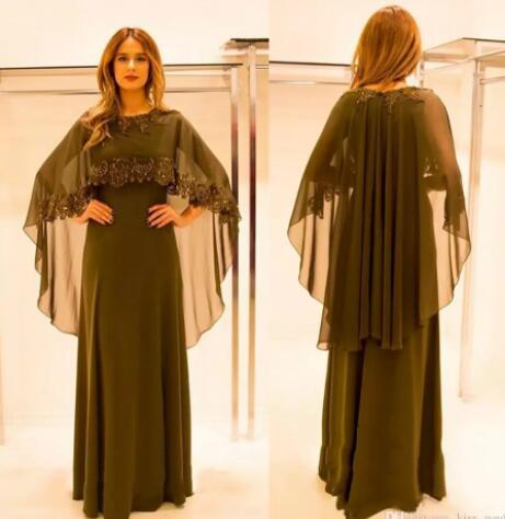 Mother of the bride dresses Arabia Elegant woman Dresses Evening Wear with Cape long chiffon plus size mother evening dresses for party 