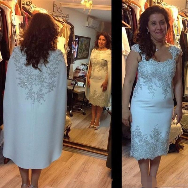 Short Plus Size Mother Of The Bride Dresses With Over Skirt Sheath Knee Length Appliques Crystal Beaded Women Wedding Guest Gowns