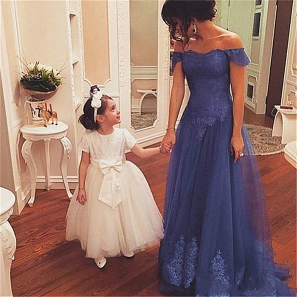 Solovedress Lace Appliques Cap Sleeves Mother of the Bride Dresses Off Shoulder Tulel Formal Evening Party Gowns