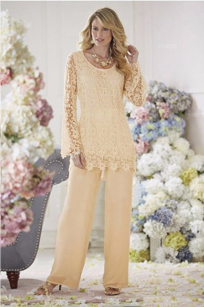2017 Bridal Mother Dresses Scoop neck Top Lace Long Sleeves Plus Size Mother o f the Bride Pant Suits