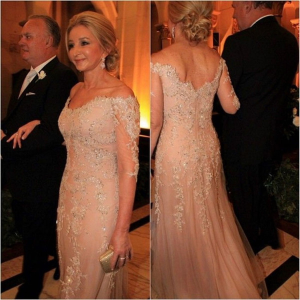 2017 A-Line Mother of the Bride Dresses with Sheer Long Sleeves Lace Beadeds Sequins Plus Size Custom Made Mother's Wedding Guest Gowns