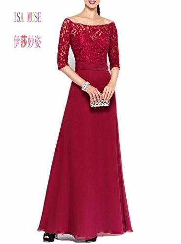 Women's Lace Beaded Evening Dress with Sleeves Chiffon Mother of The Bride Dress