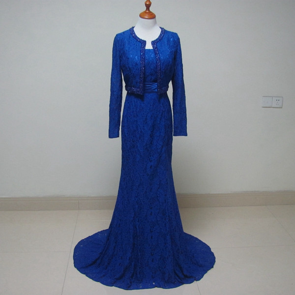 Royal Blue Lace Mother of the Bride Dresses with Wrap New Mother's Formal Party Dresses